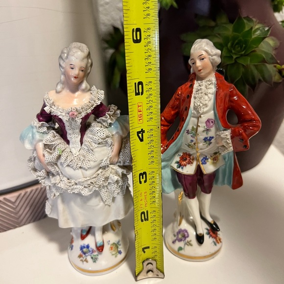 PAIR COLONIAL CAPODIMONTE COUPLE BOY GIRL DOVE FLOWERS,DRESDEN LACE - Picture 12 of 12